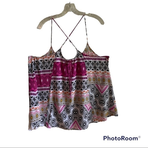 𝅺Old Navy Womens Tribal Print Criss Cross Strap White/ Pink/ Black Top Size XXL - Picture 2 of 8